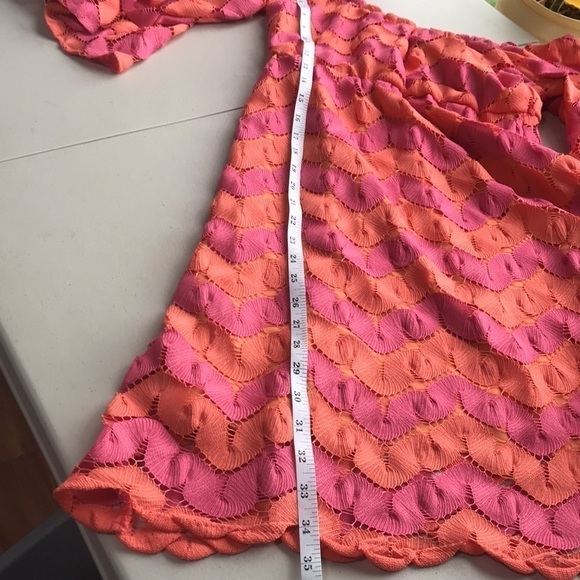 JUDITH March Orange Pink Chevron lace Dress medium - Picture 10 of 12